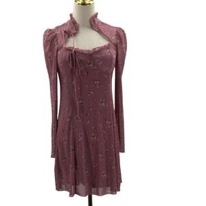 ULTRA FLIRT SZ M pink floral long sleeve party casual mini dress NWT B130